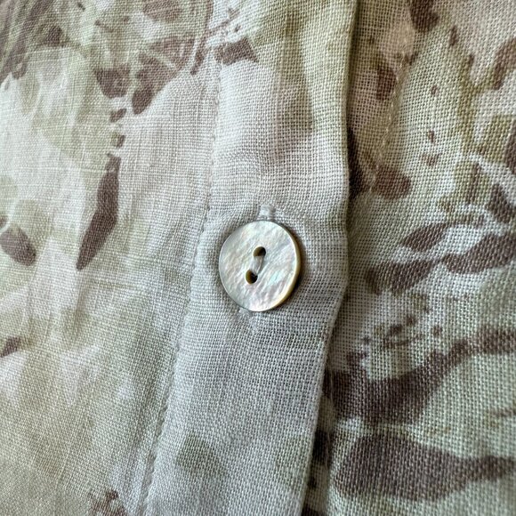 Orvis 100% Linen Women's Button-Up Short Sleeve Top Medium Tropical Floral Tan - Picture 5 of 6